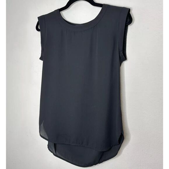 J. Crew Black Sleeveless Banded Neck and Sleeve Round Hem Side Slit Blouse 0 - Picture 1 of 10